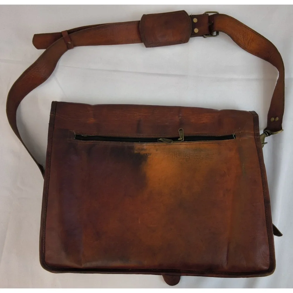 Cuero Handmade Leather Messenger Bag Unisex Brown Leather 11 Pockets #W5112